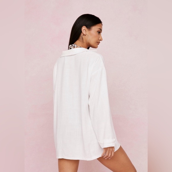 Nasty Gall Off White Oversized Beach Shirt Size 8 - Picture 4 of 8